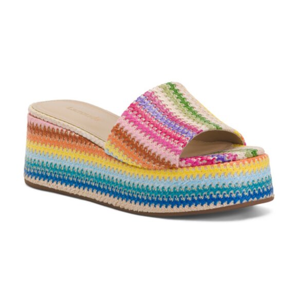 NEW LARROUDE Made In Brazil Alex Flatform Mule Sandals Rainbow for women 121tn - Picture 2 of 6